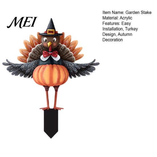 Thanksgiving Welcome Yard Signs Turkey Garden Stake, Wizard Hat with Pumpkin Lawn Ornament, Autumn Harvest Ornaments Waterproof Acrylic Sign