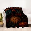 "Halloween Spooky Clock with Pumpkin and Ghost"Blanket Flannel Throw Blanket for Sofa, Bed, Travel, Camping, Office