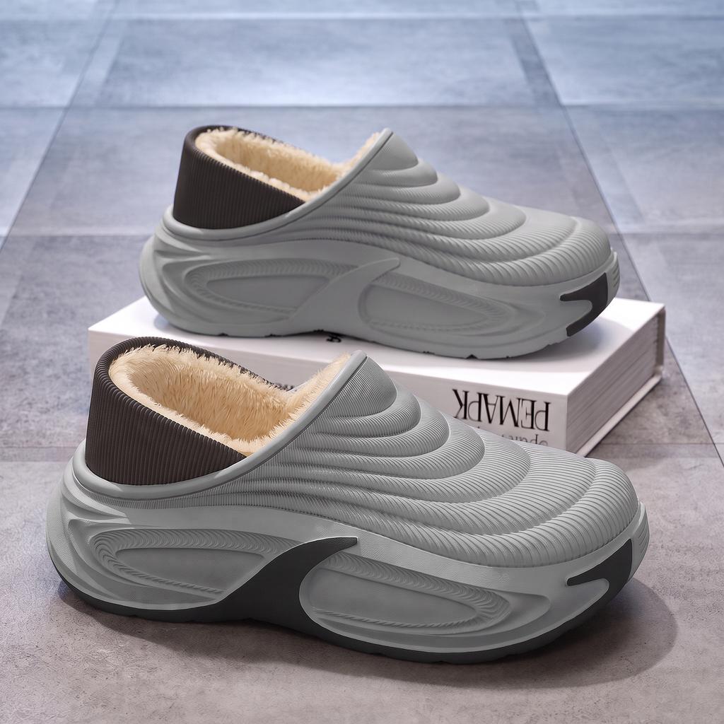 Waterproof cotton slippers men's EVA thick-soled velvet non-slip and wear-resistant indoor home and outdoor wear integrated molding warm cotton shoes