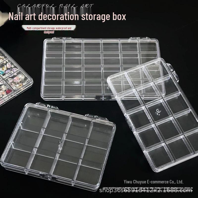 24-Grid Acrylic Nail Art Storage Box with Independent Compartments