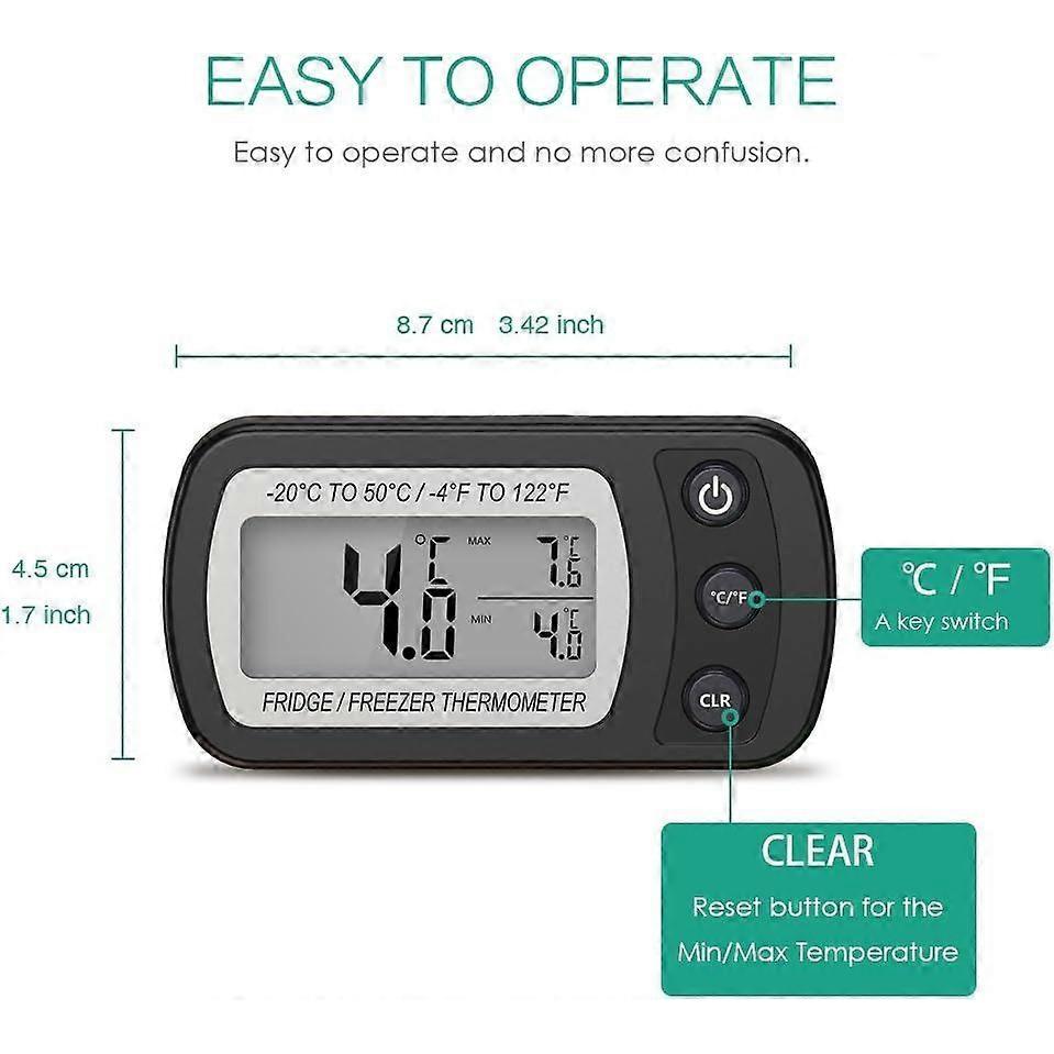 Refrigerator Thermometer LCD Display Digital Waterproof Freezing Thermometer with Magnetic Crochet Black Refrigerator Thermometer (-20 ~ 50 ) -