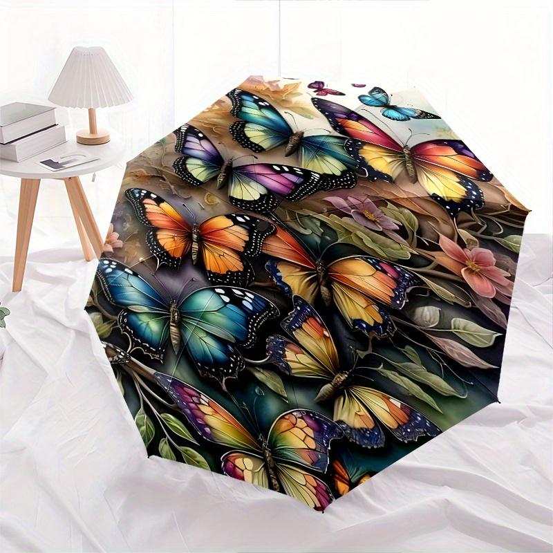 Butterfly Garden Automatic folding umbrella simple eight rib design, bright color pattern, durable iron frame, ideal for travel and outdoor