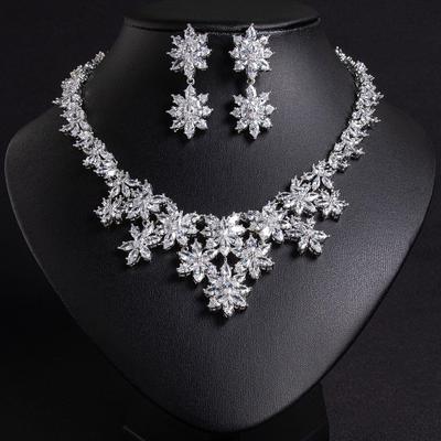 Luxury Christmas Zircon Flower Vine Necklace & Earring Set