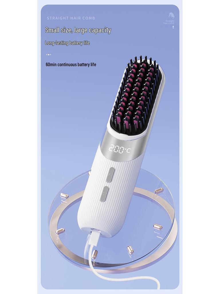Rechargeable Portable Wireless Hair Straightener Comb with Negative Ions for Safe, Damage-Free Styling.