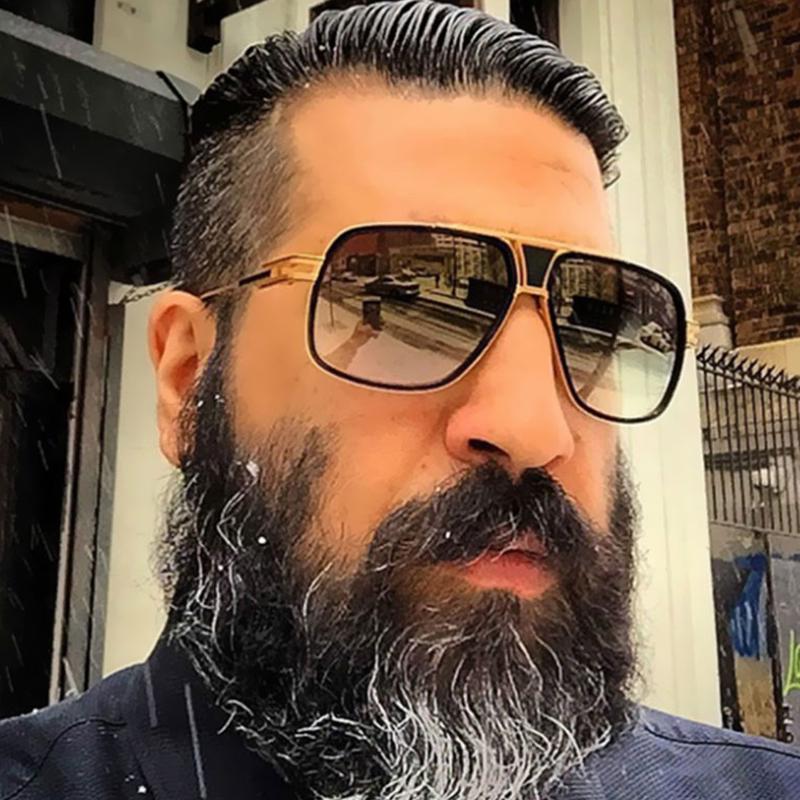 Attractive Glasses Men's Black Retro Metal Gradient Square Frame Sunglasses Wo/ Brand Designer Vintage Oversized Shades Sun Glasses Oculos De Sol Cm
