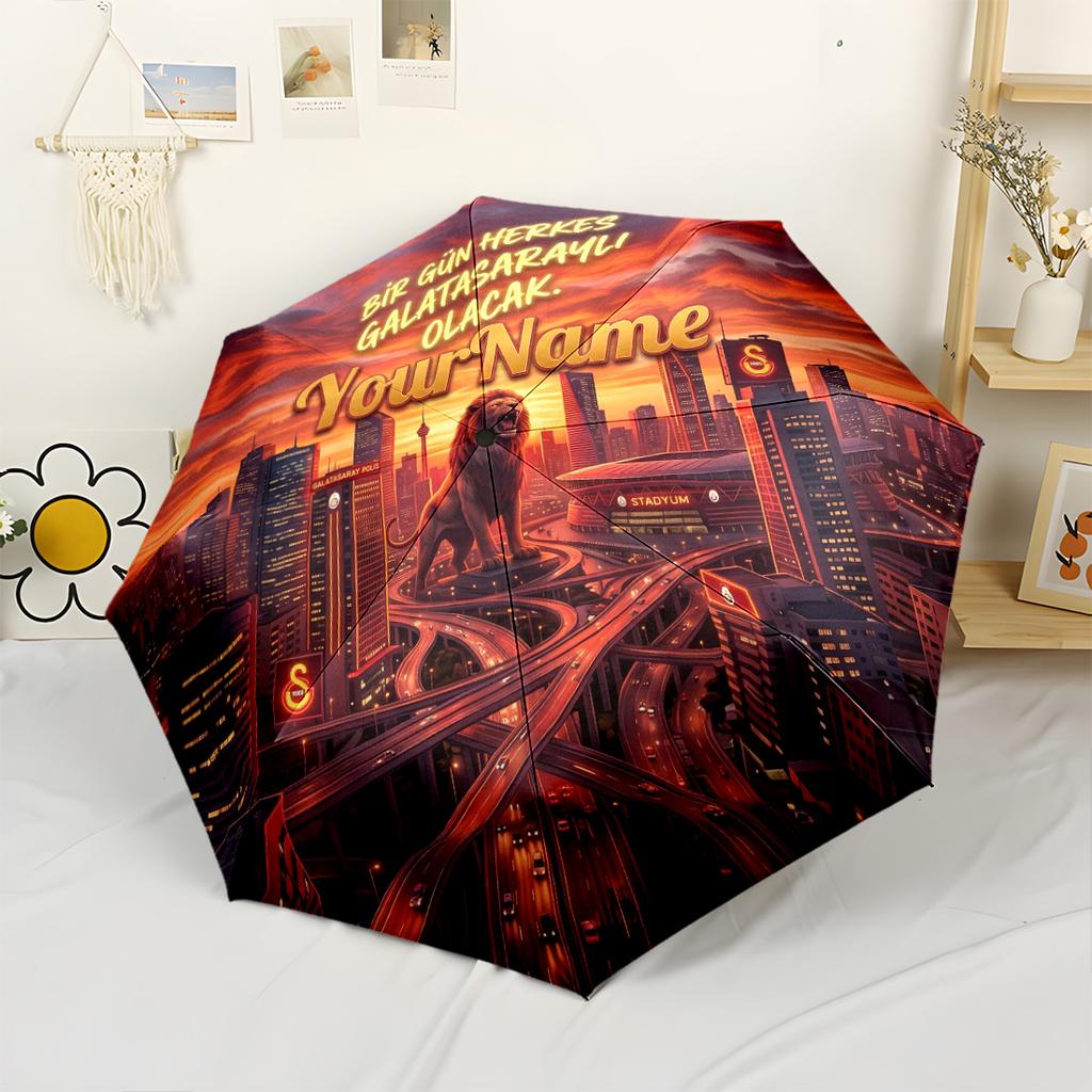 Galatasaray1 Personalized Name Umbrella Portable Automatic Umbrella Compact 8-Rib Lightweight Foldable Design All-Season Umbrella for Travel
