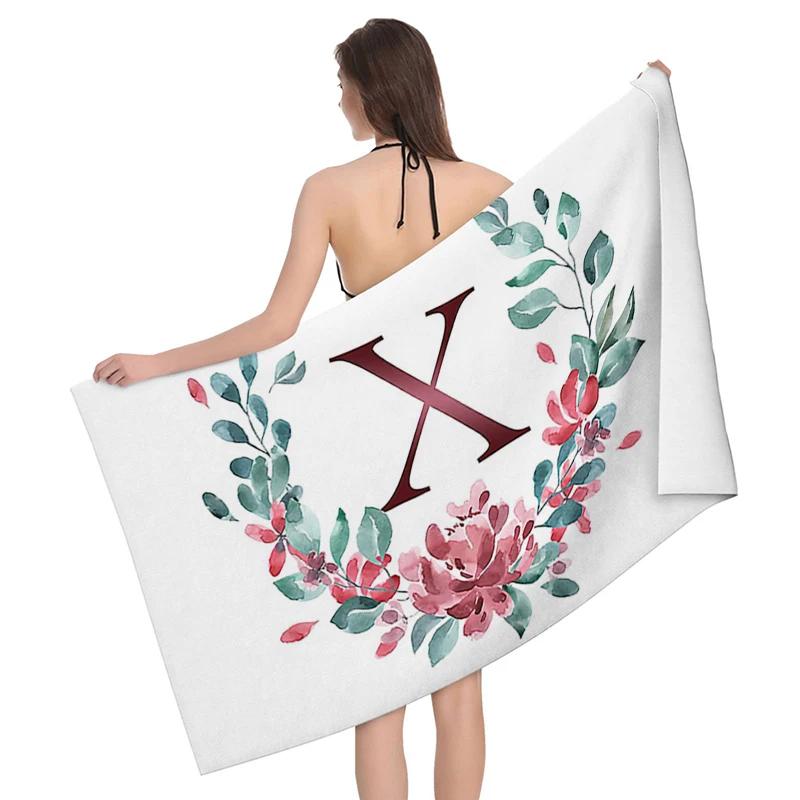 

1pc Flower wreath letter pattern Pattern Beach Towel,Ultra-Fine Fiber Beach Blanket,Highly Absorbent Bath Towel,Suitable W40*H60(CM)