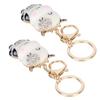 2Pcs Keychain Pendant Cartoon DiamondStudded Resin Small Cow Shape Metal Key   Decoration(White )