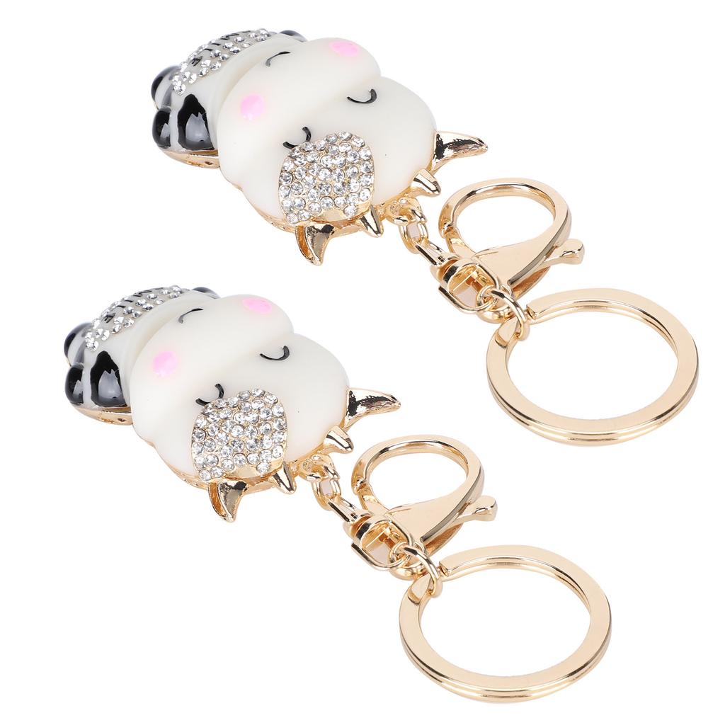 2Pcs Keychain Pendant Cartoon DiamondStudded Resin Small Cow Shape Metal Key   Decoration(White )
