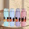 1PC Three Cats Tea Time Cartoon Print 750ml Color Plastic Sports Water Bottle Leakproof Flip Straw Lid Suitable for Sports Office Home Use