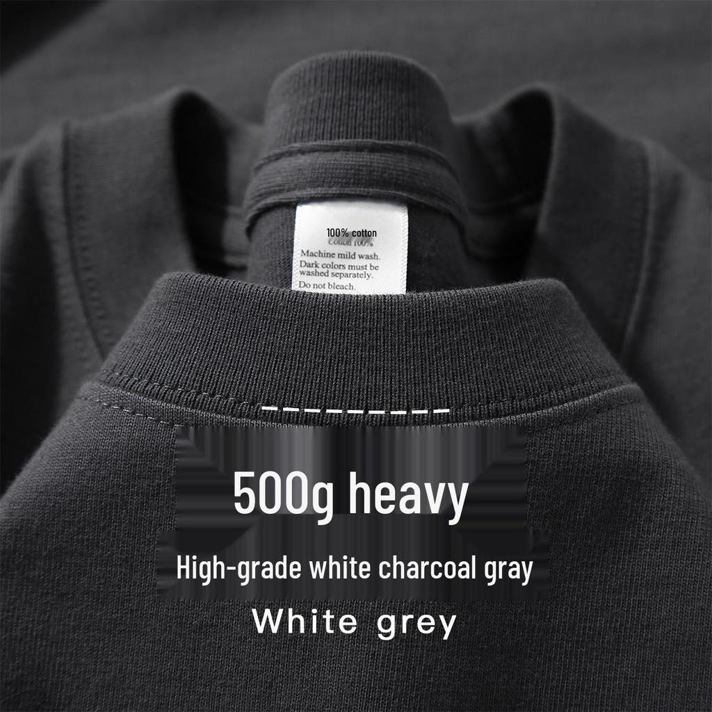 Unisex 500g Heavyweight Pure Cotton Gray-Green Short-Sleeve T-Shirt
