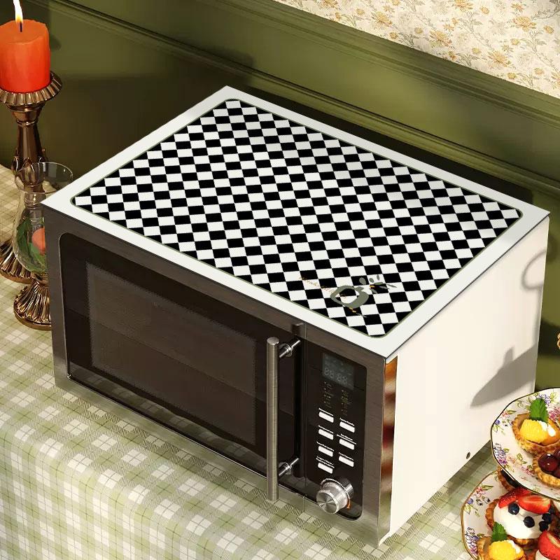 Housse de protection anti-poussière pour machine à laver imprimé à carreaux Tapis de séchage pour vaisselle à carreaux Tapis absorbant pour table Housse anti-poussière pour micro-ondes Cuisine Salle de bain