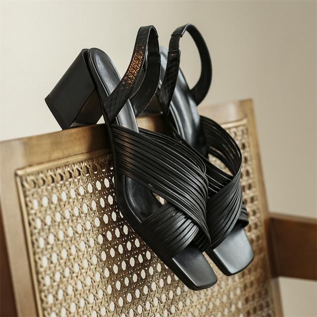 Letní dámské boty Pravá kůže Sandály na vysokém podpatku pro ženy Ležérní Jednobarevné Retro Gladiátorky Dámské podpatky