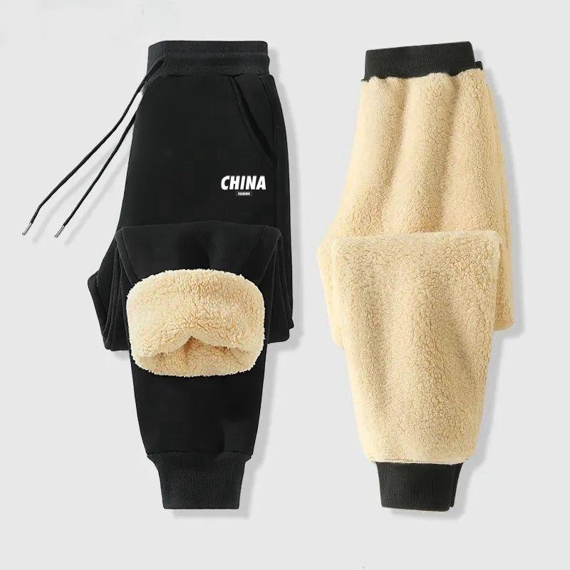 

[Зимние утепленные] Мужские теплые зауженные брюки из овчины - свободный крой, корейский стиль, большой размер CH, M чёрный