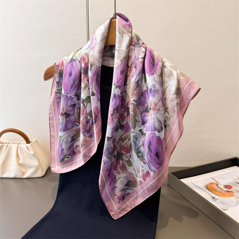 Spring and Summer Fresh Printing Simulation Silk Square Scarf Shawl Versatile High-end Neck Small Square Scarf Headscarf Silk Scarf Scarf