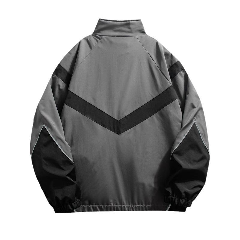 Chaqueta de Primavera y Otoño para Hombre Joven Top Deportivo Casual Chaqueta de Cuello Alto Ropa para Hombre Color de Inserción Tiras Reflectantes Versátil Hombre