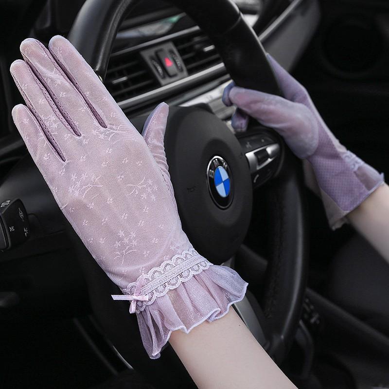 Frühlings- und Sommer-Spitze Damen Langfinger Radsport Sport Fahren Outdoor Beschattung Licht Atmungsaktiv Kühle Touchscreen-Handschuhe