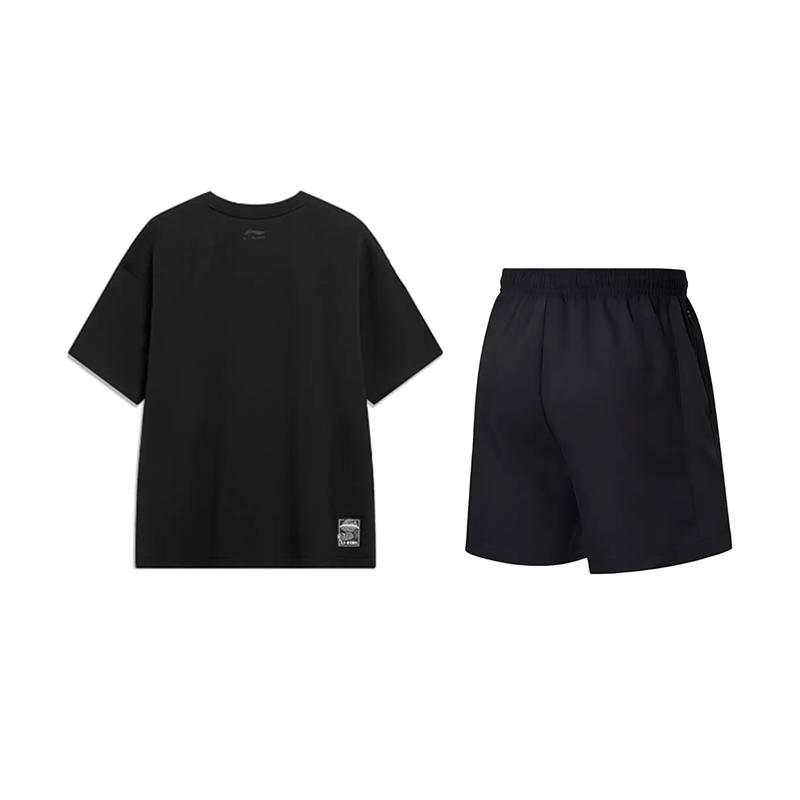 Li-Ning Retro American Printed Fashion Summer Trendy Versatile Short Sleeve T-Shirt Casual Sports Suit Unisex Tops YHSU207-1+AKSV843-1