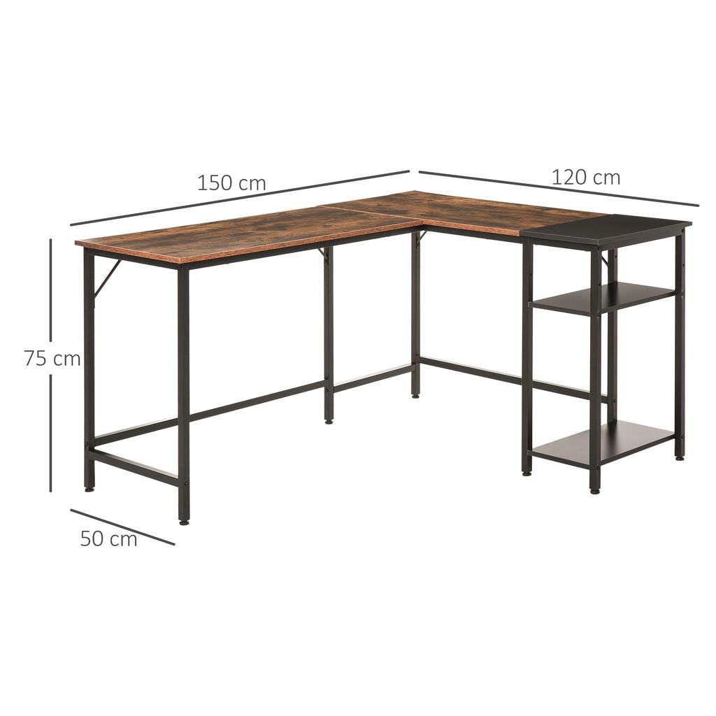 Industrial Design Office Desk Corner Desk 2 Shelves CPU Printer Stand Old Wood Look Black Metal
