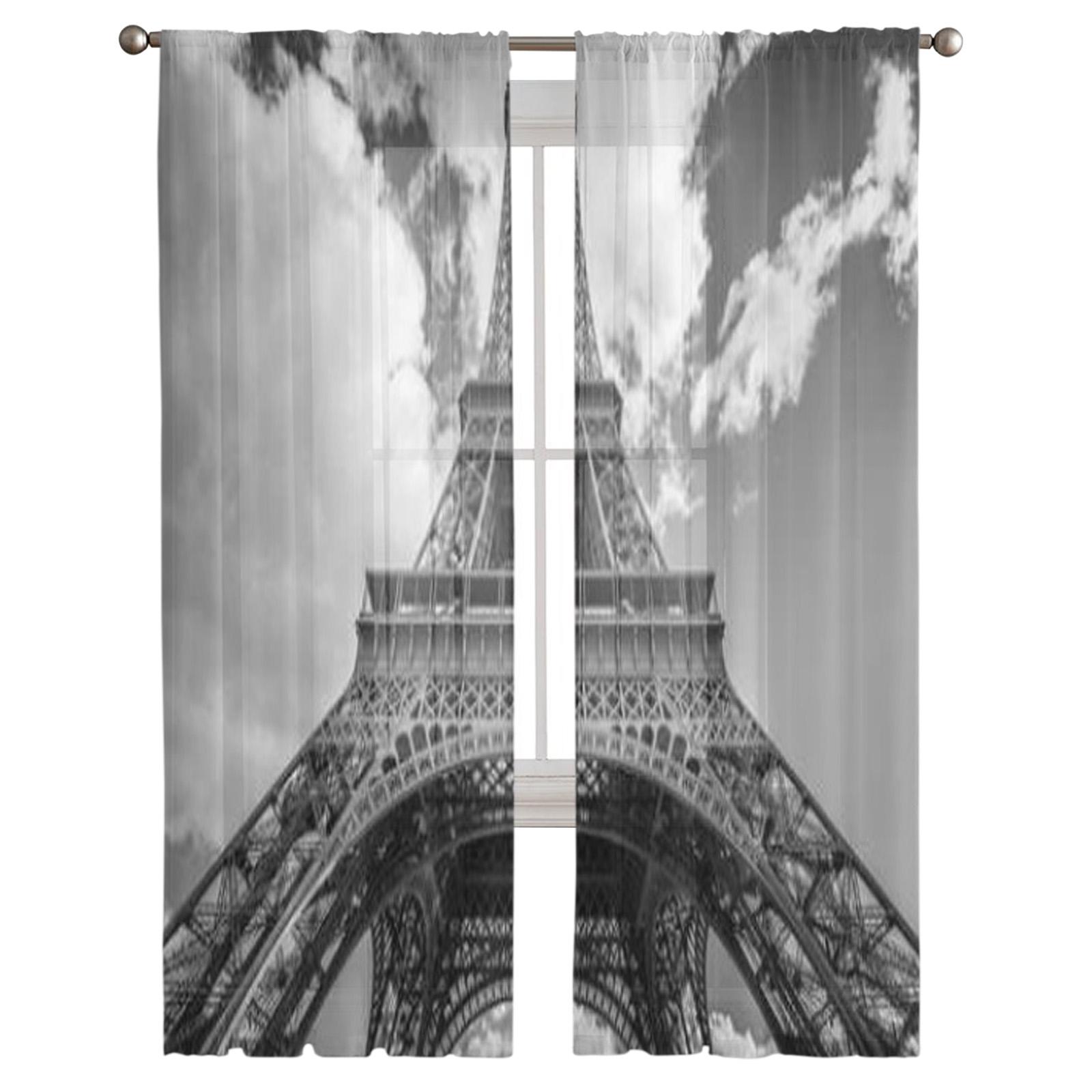 Эйфелева Башня Париж Франция Роскошные шифоновые прозрачные шторы для гостиной — фото 2