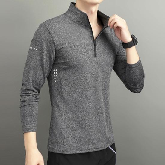 Men's Sports Shirts Stand Collar Half Zip Sweatshirt Solid Color Slim Fit Long