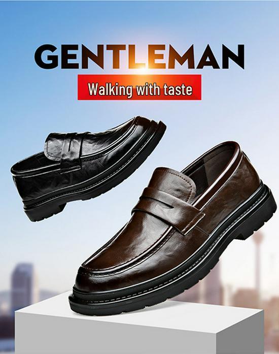 Herren Echtleder Slipper - Herbst/Winter 2025, Business Casual, Britischer Stil, Weiche Sohle, Rutschfest, Ideal für Hochzeiten.