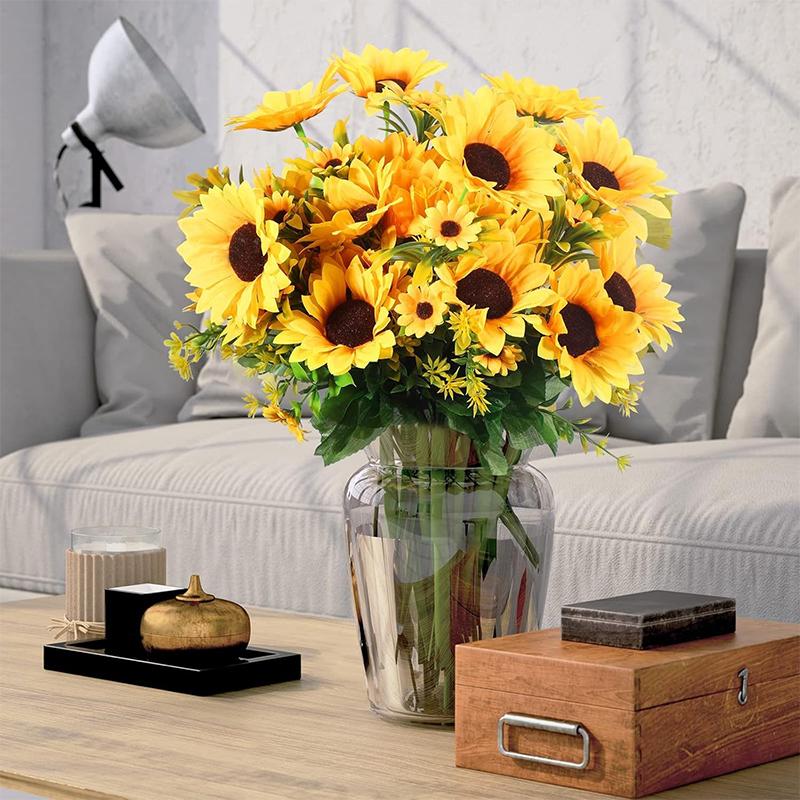 1 Bunch 13 Heads Artificial Sunflowers 30cm Shrubs Fake Flower Bouquet for Garden Home Room Wedding Cafe Store Party Decoration