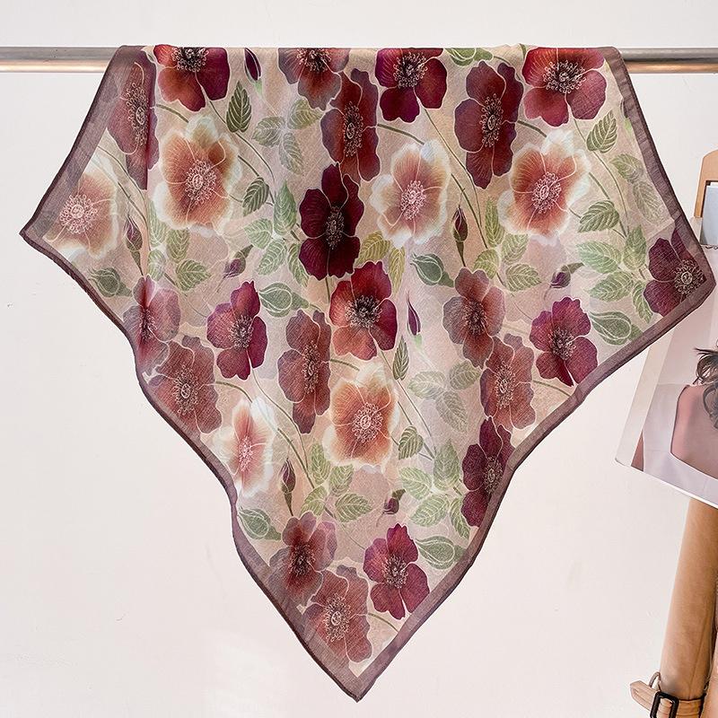 Fashion 70cm Cotton Square Scarf Women Floral Print Design Bandanas Lady Scarves Headband Accessories Handkerchief Hair