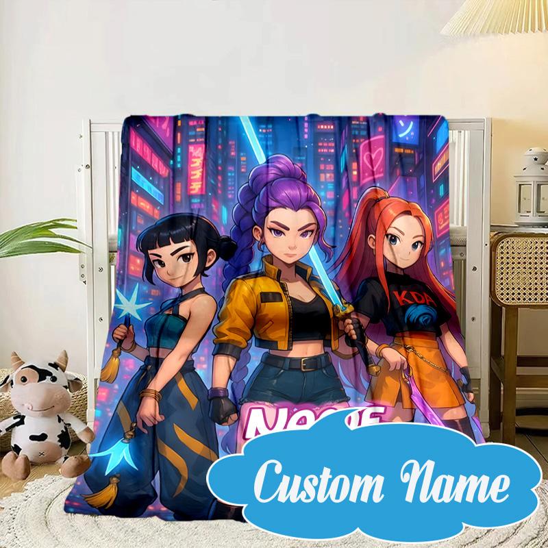 Custom Name KPop Cartoon Blanket bed sofa Blanket Flannel Blanket for Camping, Hiking, Picnic Essentials,gift for Fan family