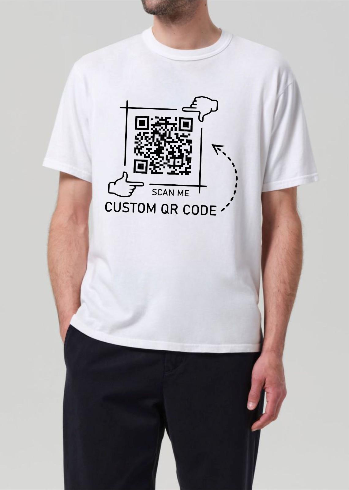 Personalised QR Code T-shirt Scan Me Barcode Trending Casual Top Men s Tee M