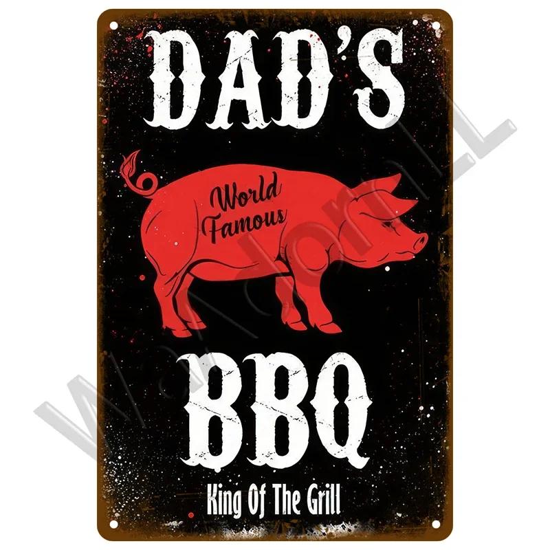 Vintage Tin Sign Dad`s BBQ Yard Outdoor Party Decoration Metal Sign Plate Retro Barbecue Decor