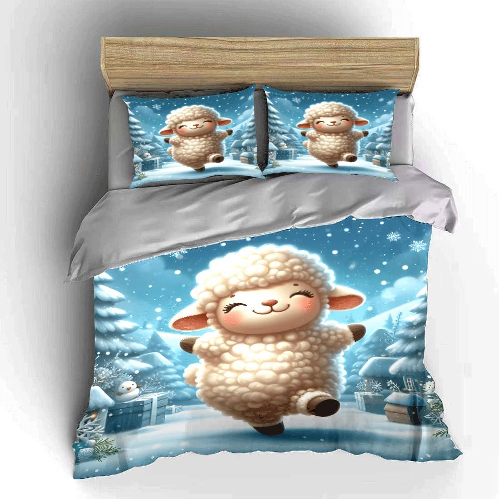 Winterse Gezellige Schaapjes Set    Prachtige drievoudige beddengoedset cadeau voor kinderen en volwassenen EU Twin 135X200cm&set