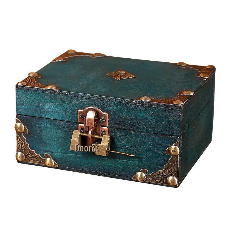 Vintage Wooden Jewelry and Storage Box with Lock