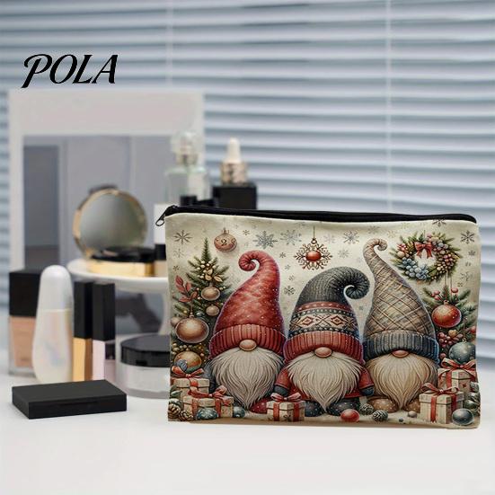 Stain-resistant Pouch Christmas Theme Makeup Bag, with Black Zipper, Wear-Resistant Toiletry Wear-resistant Fabric Bag Durable Canvas Storage