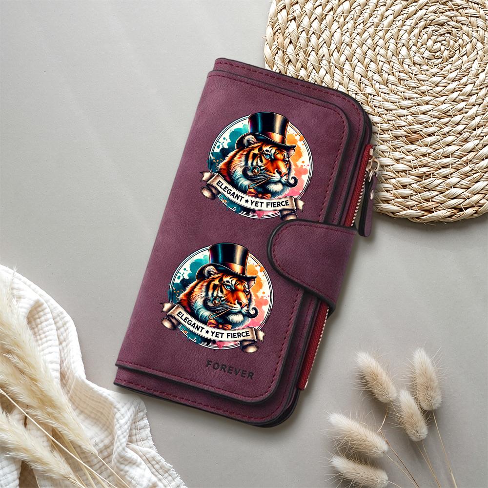 Elegant Tiger Print Long Wallet Faux Leather Multi Card Holder Fashion Purse