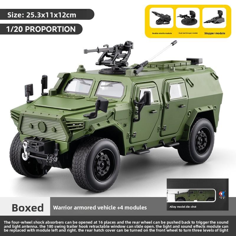 

1:20 Dongfeng MS Off-road Armored Vehicle Model Sound Light Pull Back Simulation Alloy Military Model Car Diecast Toy Boy Gift