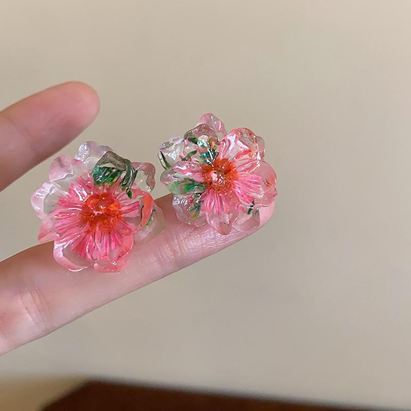Super fairy pink flower love fringed earrings versatile temperament earrings light luxury earrings women