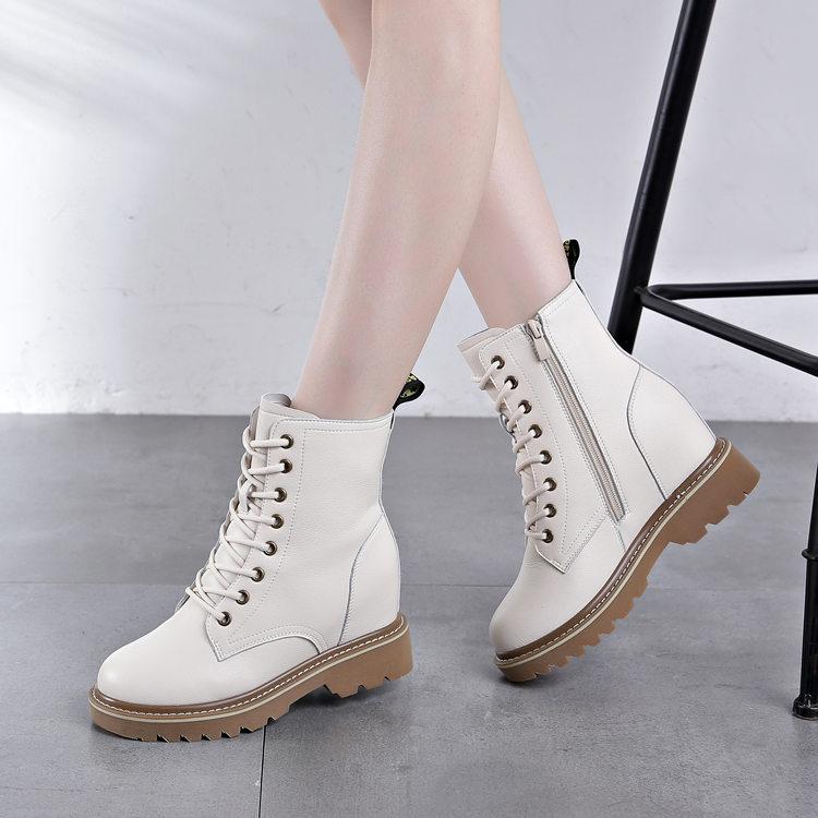 Inner Height Increasing Martin Boots Women's, Spring New, Versatile Thick-bottomed Wedge Heel Short Boots Medium Boots Black Cotton Boots