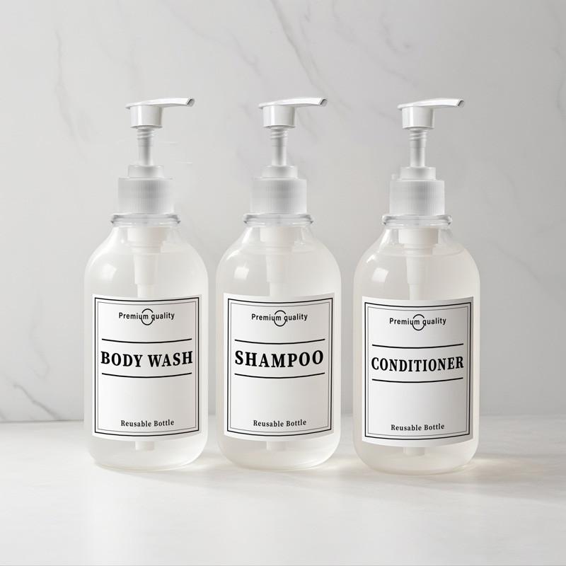 500ml Transparent Plastic Lotion Bottle Refillable Pump Bottle Dispensers Wall Mounted with Labels for Dish Body Wash