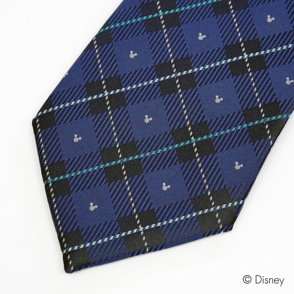 [Disney] Mitsumaru Silhouette Check Pattern Tie D50036 Navy x Green Free Size Business Casual Gift