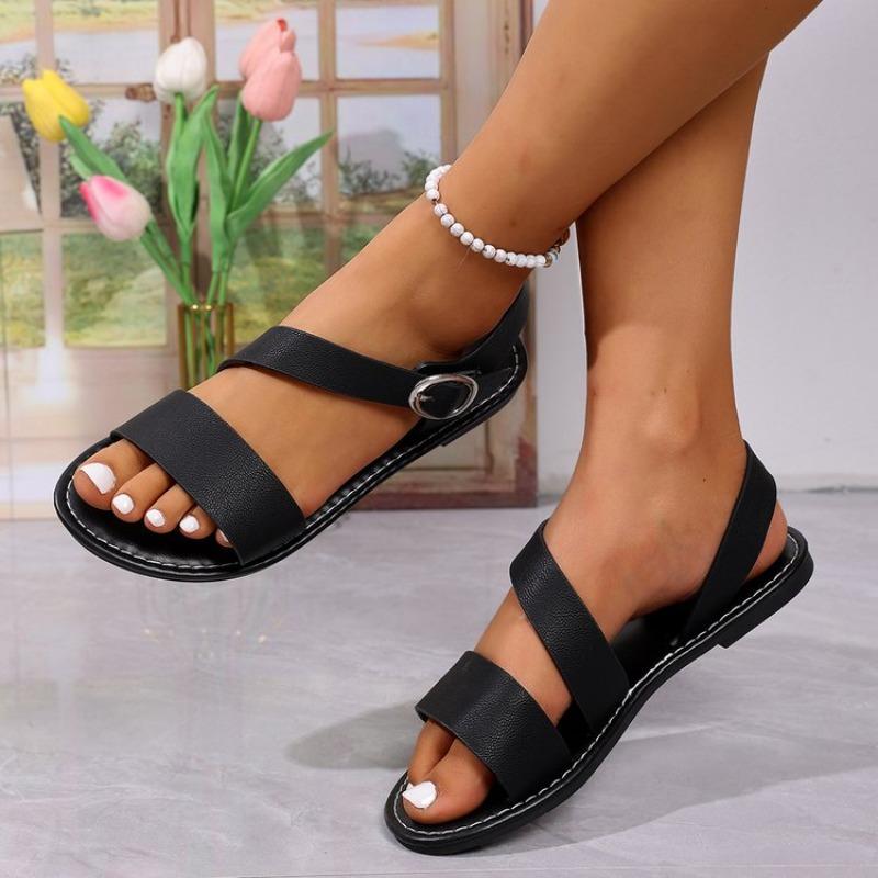 Fashion New Women Flat Sandals Leather Cross Strap Rome Style High Quality Summer Ladies Shoes  Buckle Strap