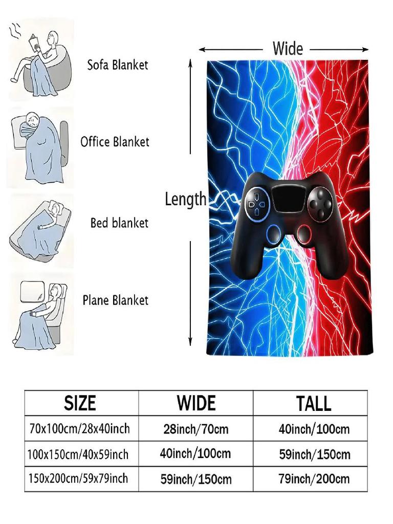TwoTone Lightning Gaming Controller Blanket ESports Fleece Throw for Beds Sofa Gaming Room Decor Adults Cozy Warm Gift