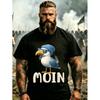 Men'S T-Shirt Black Seagull With Hat And Glasses Moin Text Casual Wear For Beach And Daily Use, Plus Size