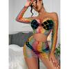 Sexy Rainbow Color Net Clothing Wholesale Dress Bodystocking Ploe Dancewear Lingerie