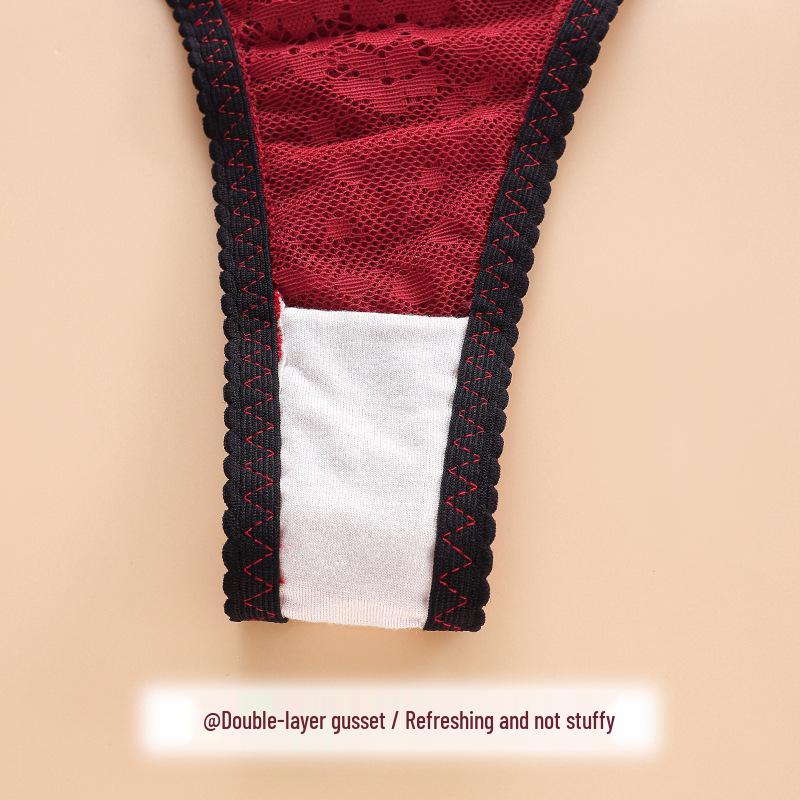 European & American Lace Patchwork Thin Strap Thong Lingerie - Sexy, Breathable Women's Panties