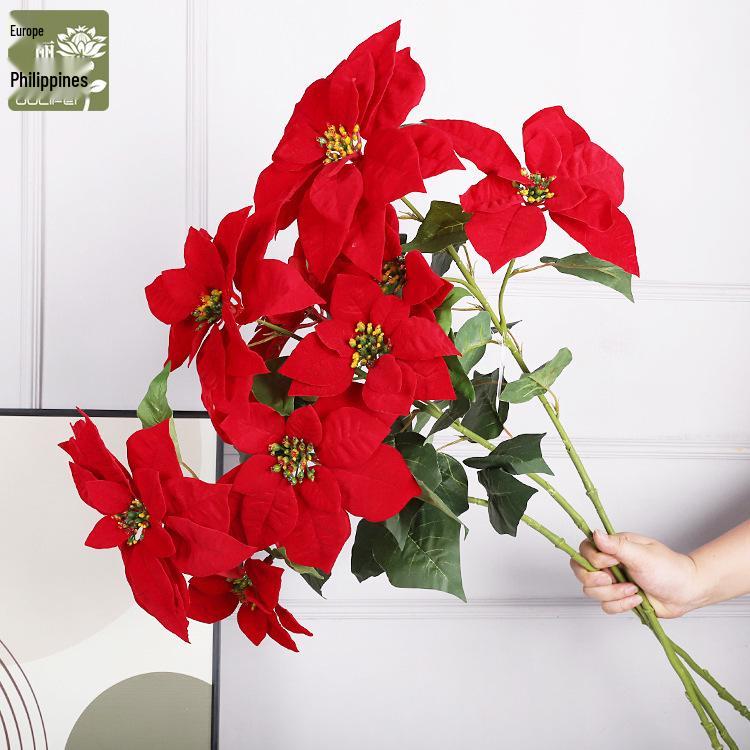Velvet Poinsettia Christmas Wedding Bouquet - Artificial Flower Decoration.