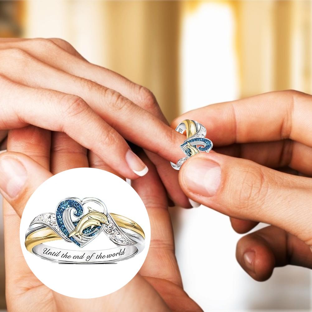Dolphin Ring Until the End of the World Inlaid Ring Jewelry Gift for Mother s Day