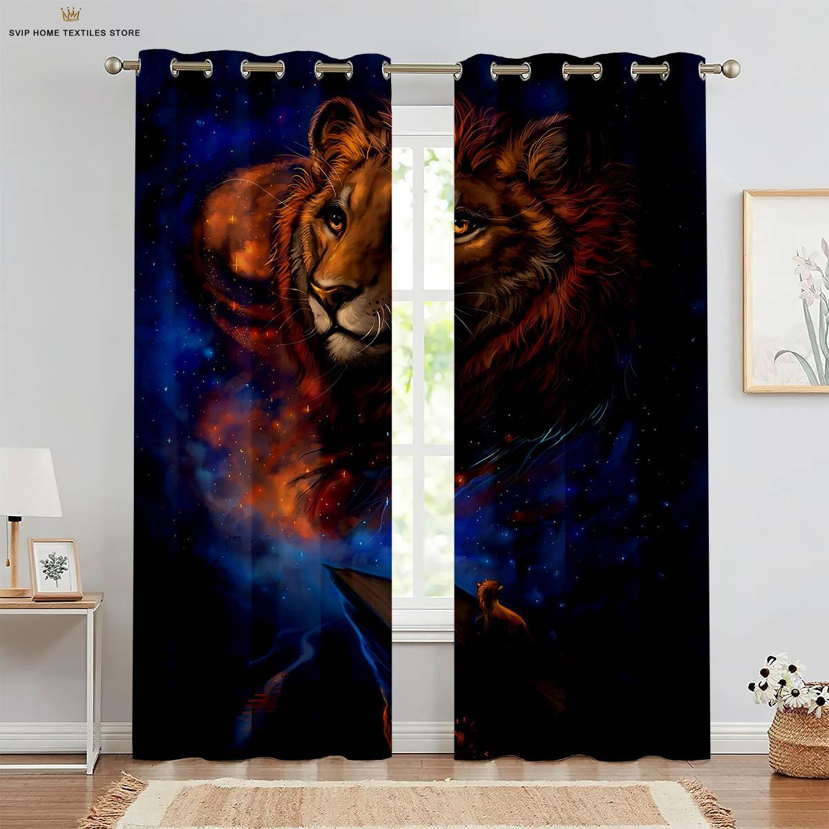 

Шторы с изображением лесных животных, тигр, лев, подходят для спальни, гостиной, кабинета, детской комнаты, 2 шт. W50X130H(CM)X2PCS&Rod pocket