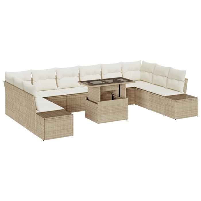 VidaXL Ensemble de canapé de jardin de 11 pièces avec coussins beige en poly rotin 3349257