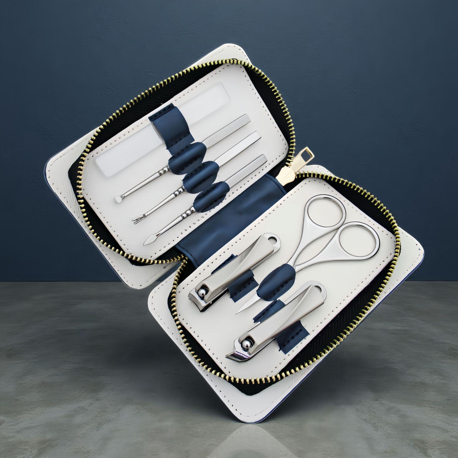 High-End Stainless Steel Manicure Set: Nail Clippers, Foot Care Knife, Tweezers, Large Toenail Clippers, and Eyebrow Scissors.
